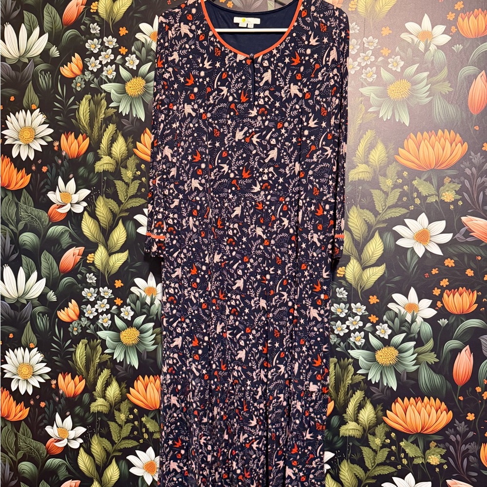 Boden Navy and Orange Floral Long Sleeve Dress